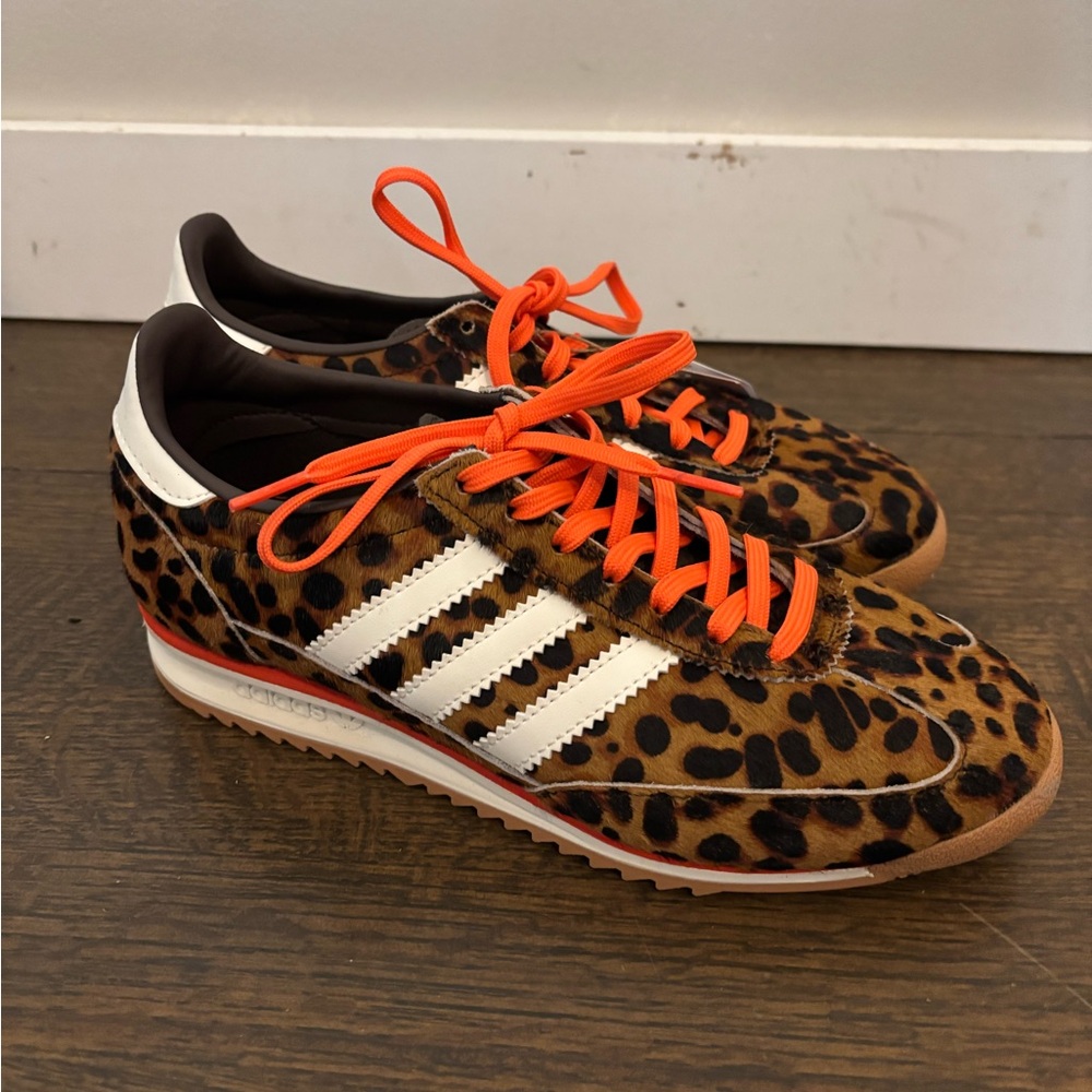 adidas Leopard Print Sneakers with Orange Laces